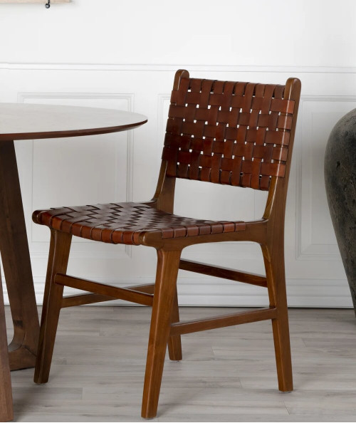 Perugia Spisebordsstol i teak med brunt læder