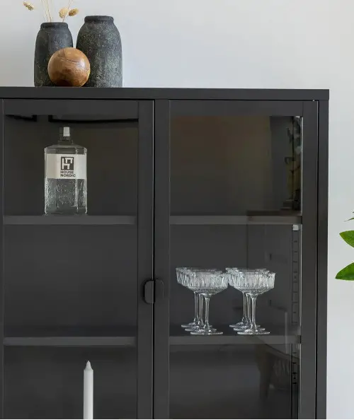 Brisbane Vitrineskab - Vitrineskab i sort med glaslåger 40x80x101,5 cm