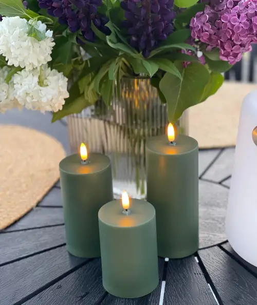 Bloklys i grøn - 3 stk. til udendørsbrug