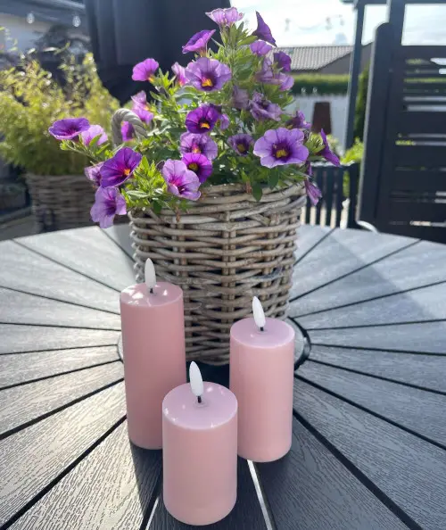 LED bloklys i rosa - 3 stk til udendørsbrug