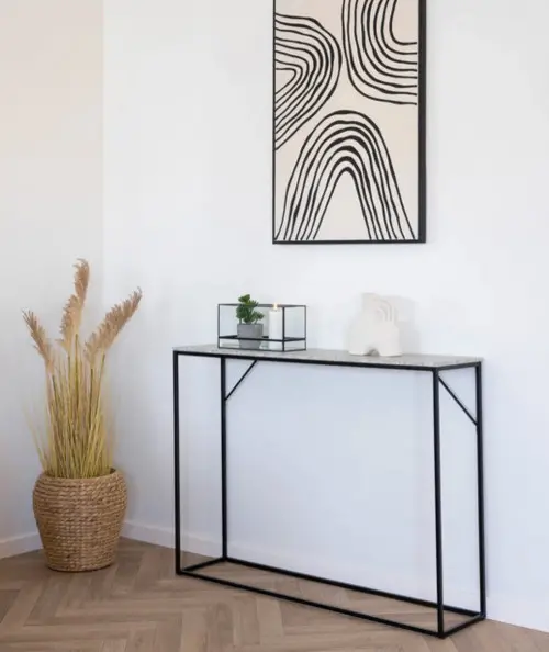 Vita konsolbord med travertin look plade