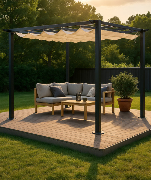 Fritstående pergola i grå. 4x4m