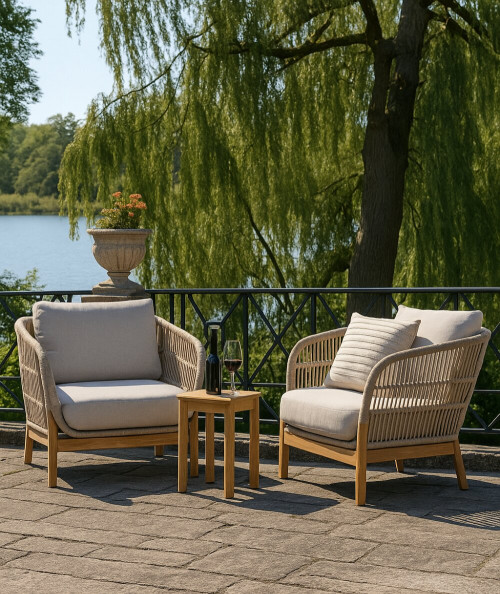 Terracina loungestol i akacietræ og beige hynder