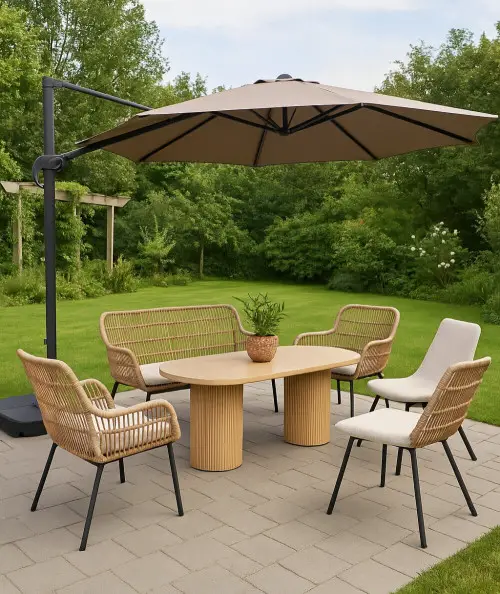 Baza hængeparasol med fod i farven sand