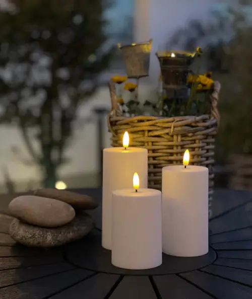 Bloklys i hvid - 3 stk. til udendørsbrug