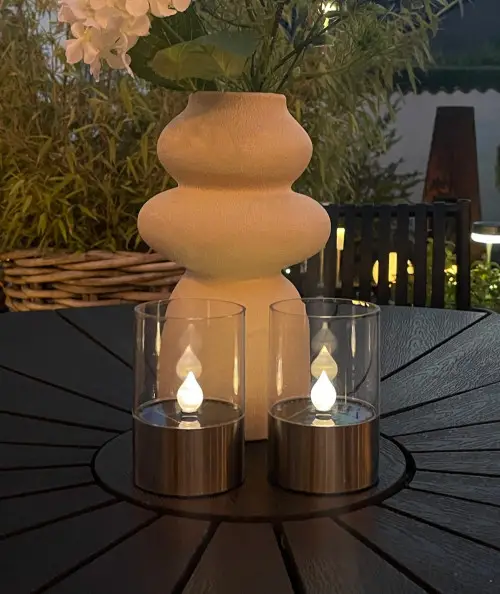 Solcelle stearinlys til udendørs brug - 2 stk.