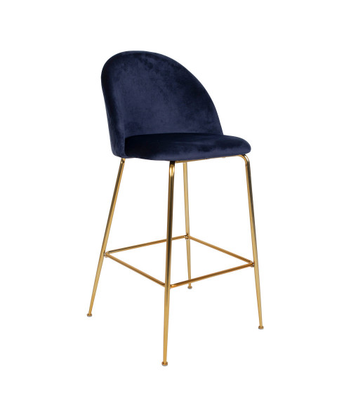 Lausanne Bar Chair - Barstol i blå velour med ben i messing look