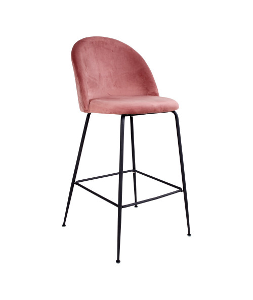 Lausanne Bar Chair - Barstol i rosa velour med sorte ben