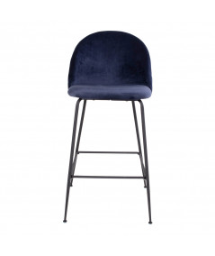 Lausanne Bar Chair - Barstol i blå velour med sorte ben