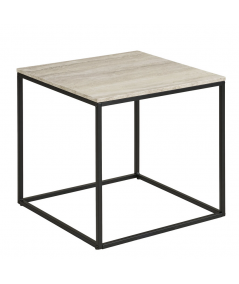 Vita hjørnebord med travertin look og sort stel