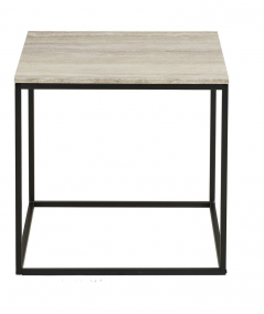 Vita hjørnebord med travertin look og sort stel