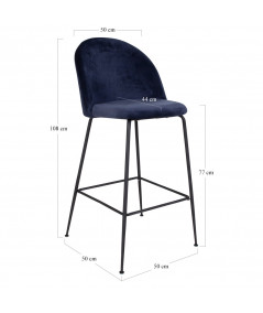 Lausanne Bar Chair - Barstol i blå velour med sorte ben