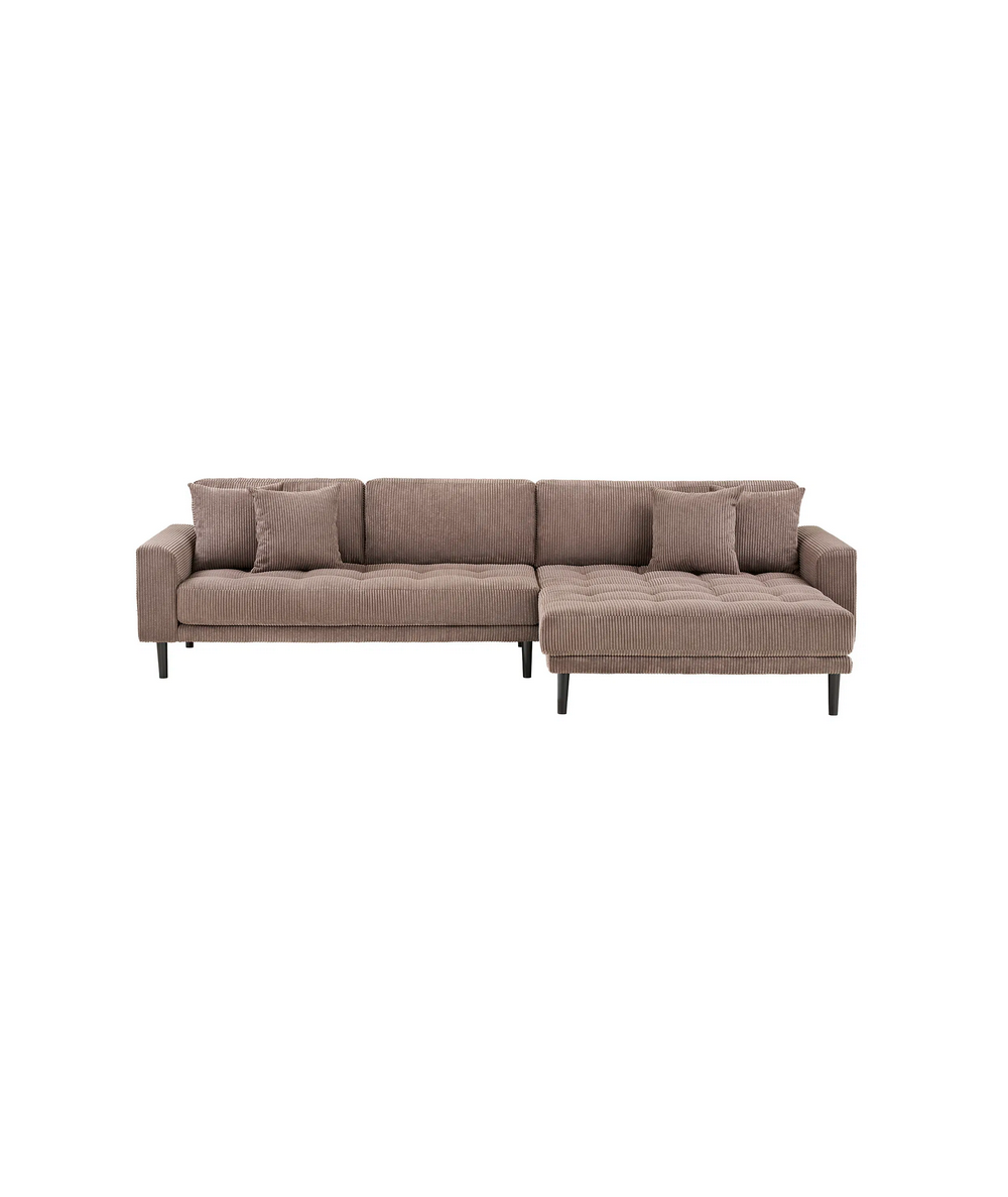 Lido lounge sofa højrevendt – brun fløjl hjørnesofa med luksus komfort