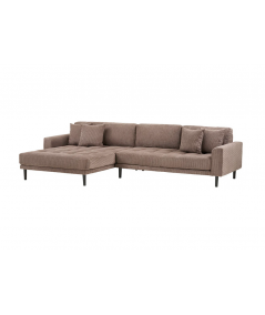 Lido lounge sofa, venstrevendt i brun fløjl med fire puder og sorte træben