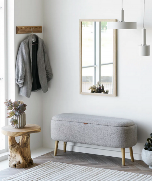 Harlow bænk i beige bouclé m. opbevaring