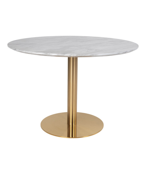 Bolzano Spisebord - Spisebord med top i marmor look og messing ben ø110x75cm