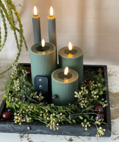 LED stearinlys sæt – 6 stk. grøn med rillet overflade