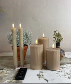 LED stearinlys sæt – 6 stk. sand med rillet overflade