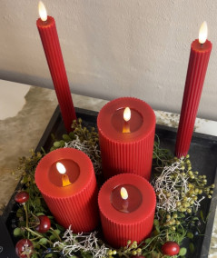 LED stearinlys sæt – 6 stk. rød med rillet overflade