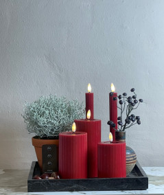 LED stearinlys sæt – 6 stk. rød med rillet overflade