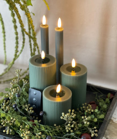 LED stearinlys sæt – 6 stk. grøn med rillet overflade