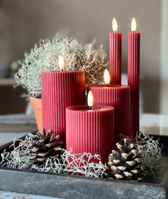 LED stearinlys sæt – 6 stk. rød med rillet overflade