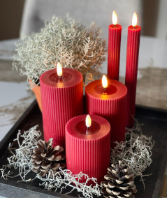 LED stearinlys sæt – 6 stk. rød med rillet overflade