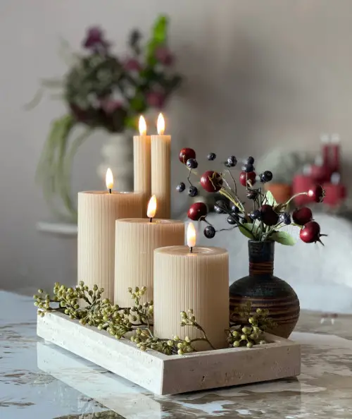 LED stearinlys sæt – 6 stk. sand med rillet overflade