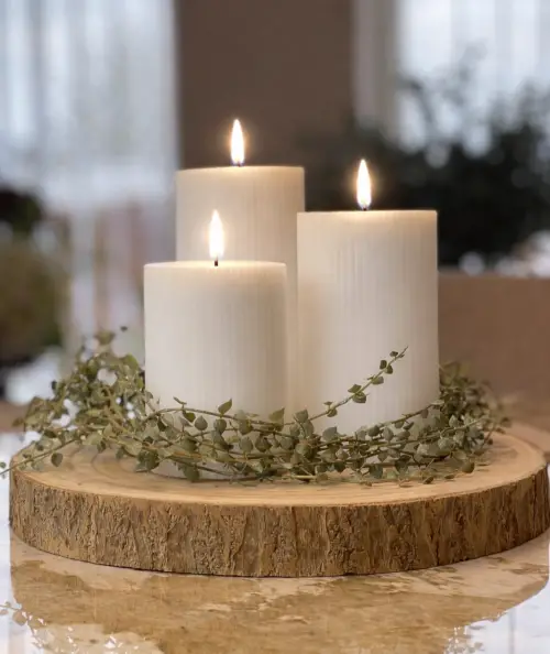 Rundt dekorationsfad i træ med barkkant i 5 størrelser