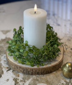 Rundt dekorationsfad i træ med barkkant i 5 størrelser