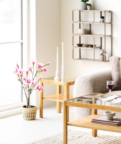 Lourmarin hjørnebord i egefiner/hærdet glas