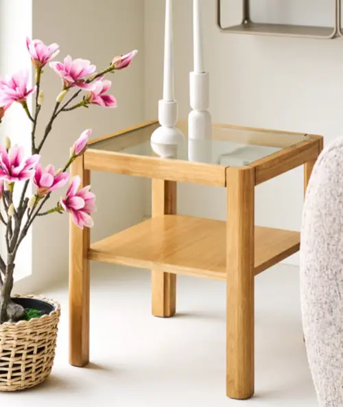 Lourmarin hjørnebord i egefiner/hærdet glas