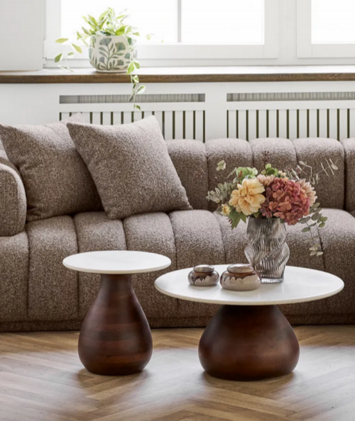 Heide hjørnebord i mango træ/marmor