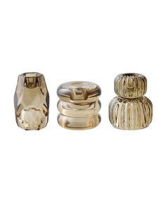 Lysestage i smoked brun glas/sæt af 3