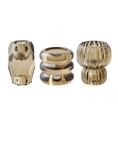 Lysestage i smoked brun glas/sæt af 3