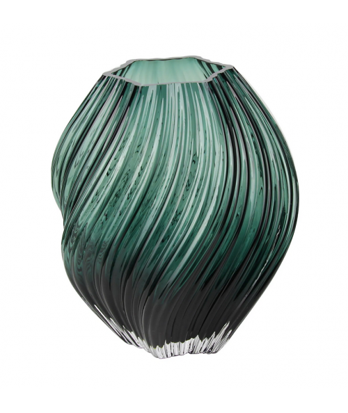 Vase i mørkegrøn mundblæst glas