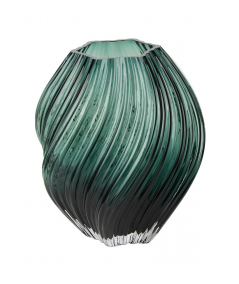 Vase i mørkegrøn mundblæst glas