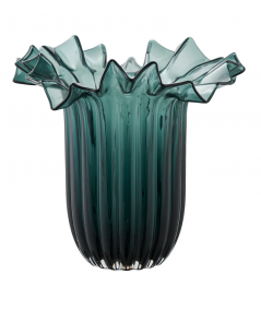 Vase i dekorativt mørkegrønt mundblæst glas