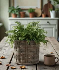 Lav rund rattan kurv i ø40 x H39 cm.