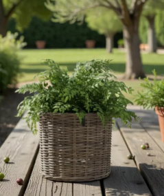 Lav rund rattan kurv i ø40 x H39 cm.