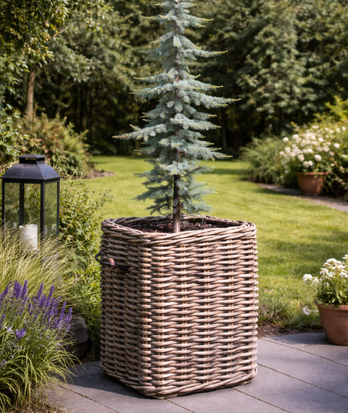 Stor firkantet rattan kurv H84 cm. inkl. pose