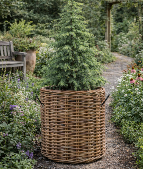 Stor rund rattan kurv på ø85 og højde på 90 cm. inkl. pose