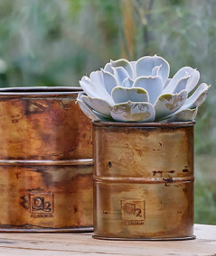 Kobber/messing-look blomsterspand sæt m. 3 stk. / 3 str.