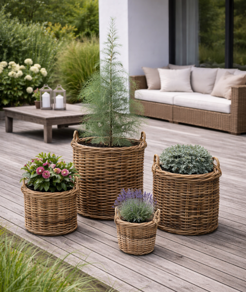 Caor kurvesæt i rattan med indvendig plastik - 4 stk.