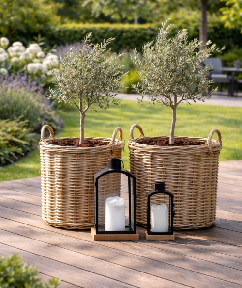 Indo kurvesæt med 2 runde rattan kurve - ø50/ø40