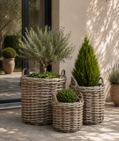 Rattan kurvesæt med kraftig flet – sæt med 3 kurve Ø62/50/38 cm