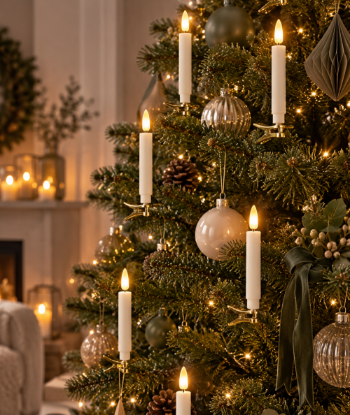 Juletræslys LED – 10 stk. med kugleled holder, altid lige på grenen