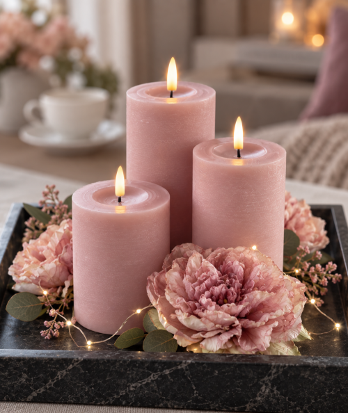 LED bloklys sæt i rosa med fjernbetjening