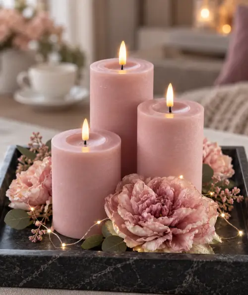 LED bloklys sæt i rosa med fjernbetjening