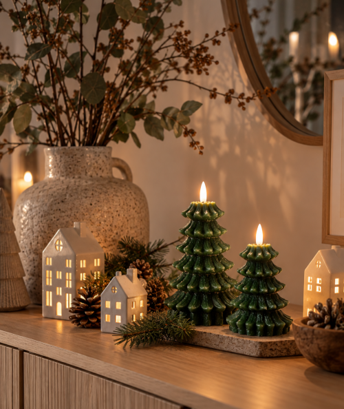 LED juletræslys i grøn - dekorative juletræer med lys - 2 stk.
